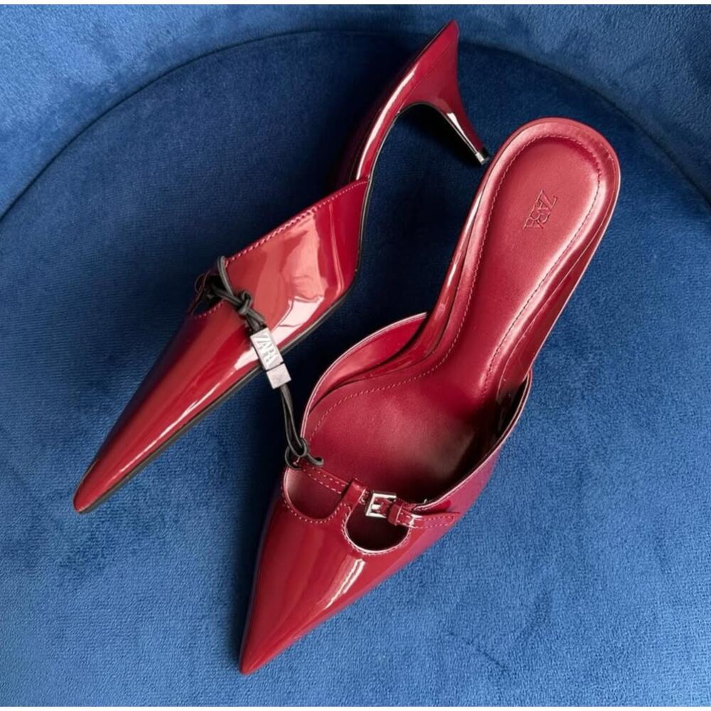 ZARA Burgundy Patent Pointed Toe Slip-On Heeled Mules NWT – Size 6.5 & 8 - Picture 8 of 16
